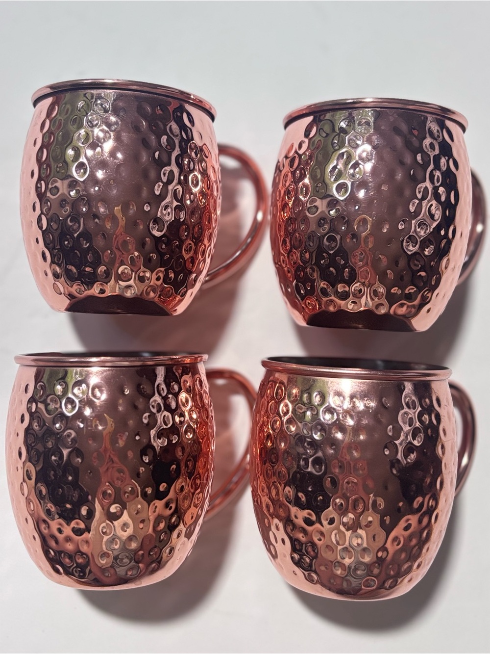 Set of 4 Hammered Copper Moscow Mule Mugs Cocktail Cups Barware